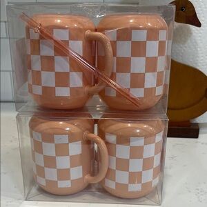 Checkered Orange and White Mugs Set